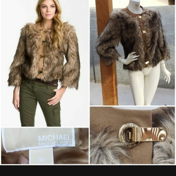 MICHAEL MICHAEL KORS ANIMAL PRINT FUR JACKET COAT - Picture 1 of 10